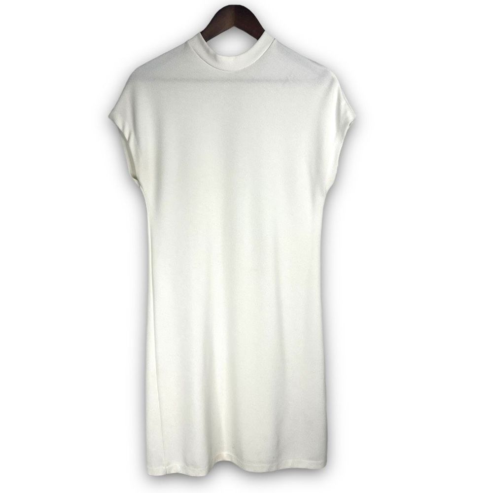 Massimo Dutti White Dolman Sleeve Keyhole Back Ribbed Shift Dress Size XS